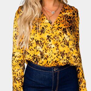 Buddy Love Melissa Surplice Long Sleeve Bodysuit - Tortoiseshell